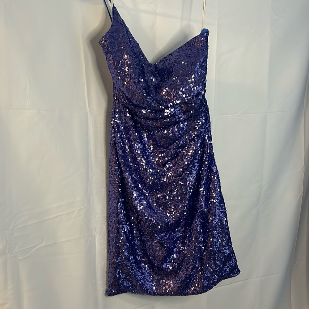 SHERRI HILL PURPLE SEQUIN SHORT DRESS